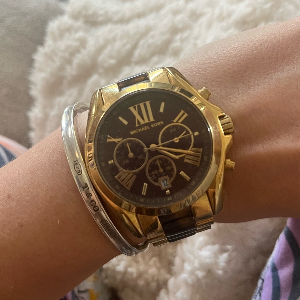 Michael Kors tortoise brown and gold watch Bradshaw oversize large